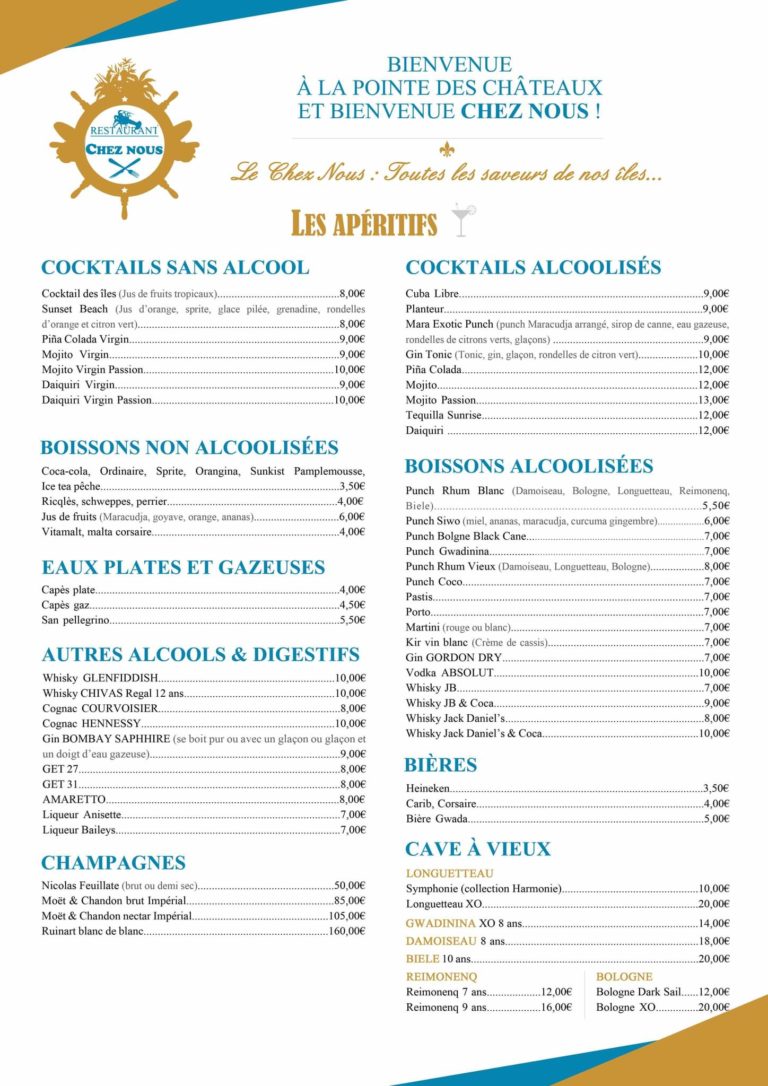 Restaurant CHEZ NOUS GUADELOUPE POINT DES CHÂTEAUX Cuisine